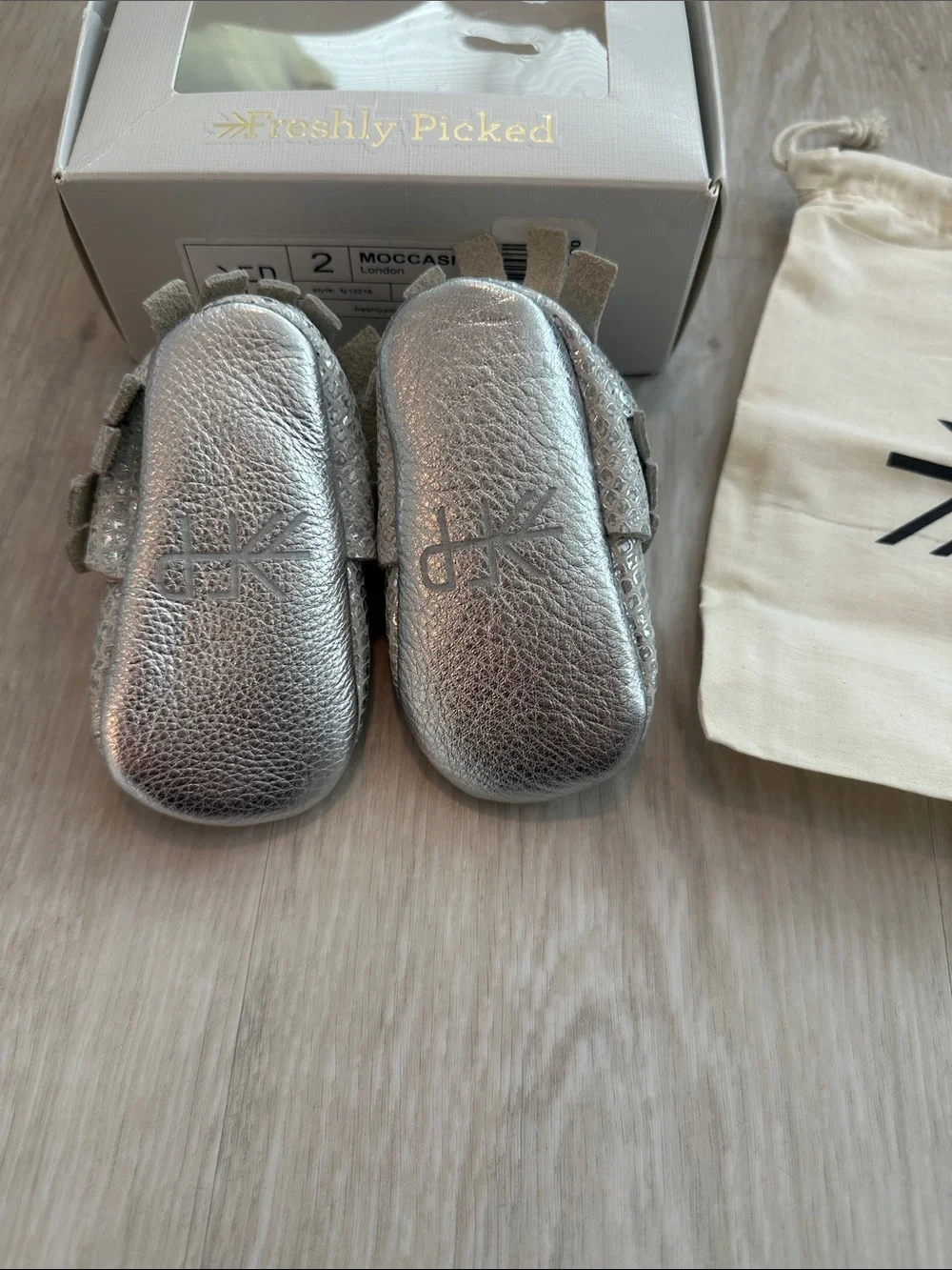 ✨NWT✨ Freshly Picked Silver Baby Moccasins - New in Box